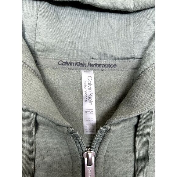 Calvin Klein Performance‎ Fleece Hoodie Womens Small Thyme Green Logo Stripe Zip - Picture 5 of 7